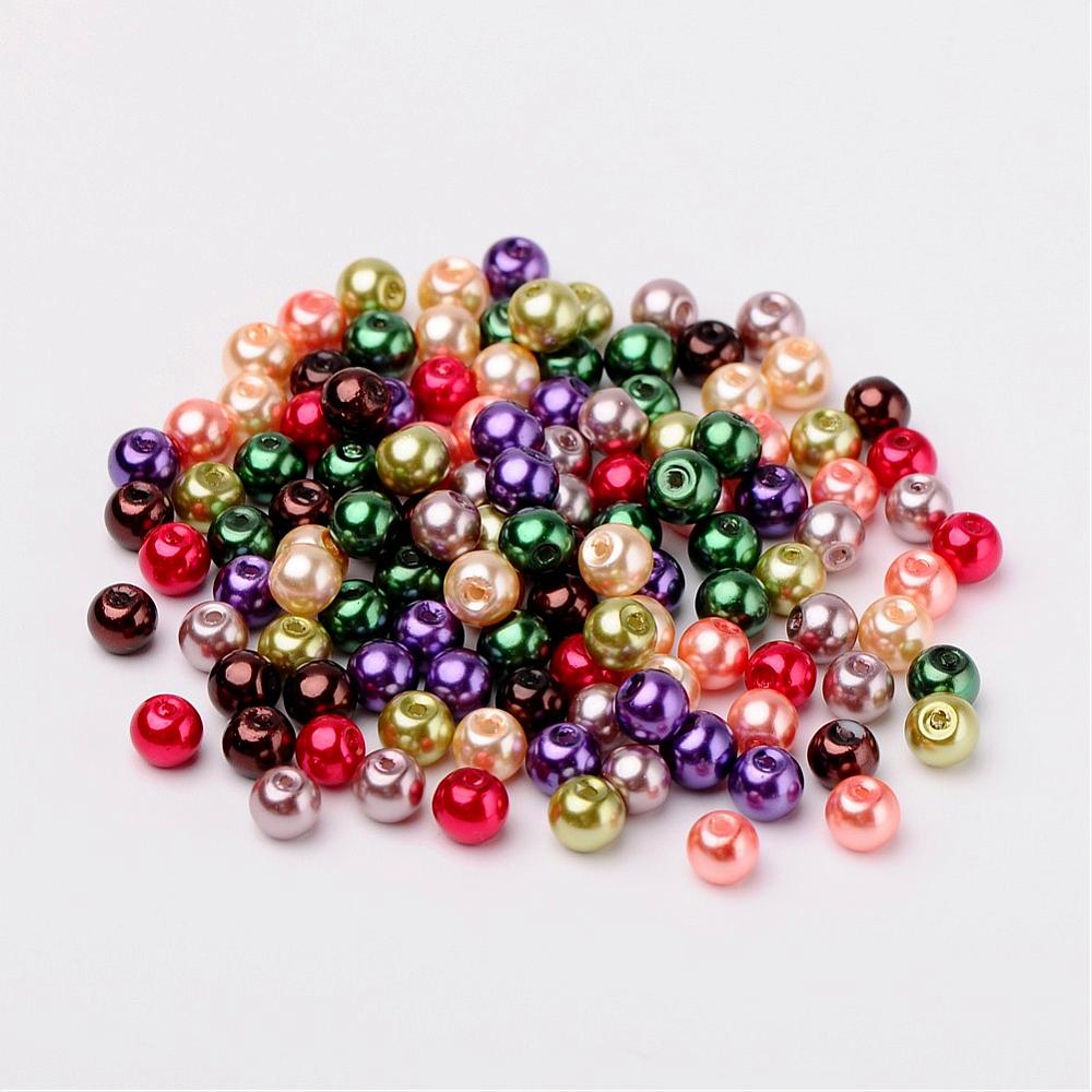 Glass Pearl Beads 6mm (1.0mm Hole) Autumnal Mix - Pack of 200