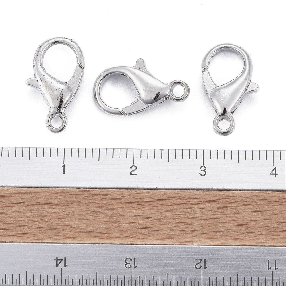 Platinum Tone Lobser Clasps 14 mm x 8 mm, Hole: 1.8 mm - Pack of 100