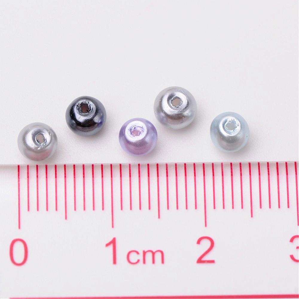 Glass Pearl Beads 4mm (0.8mm Hole) Silver Grey Mix - Pack of 400
