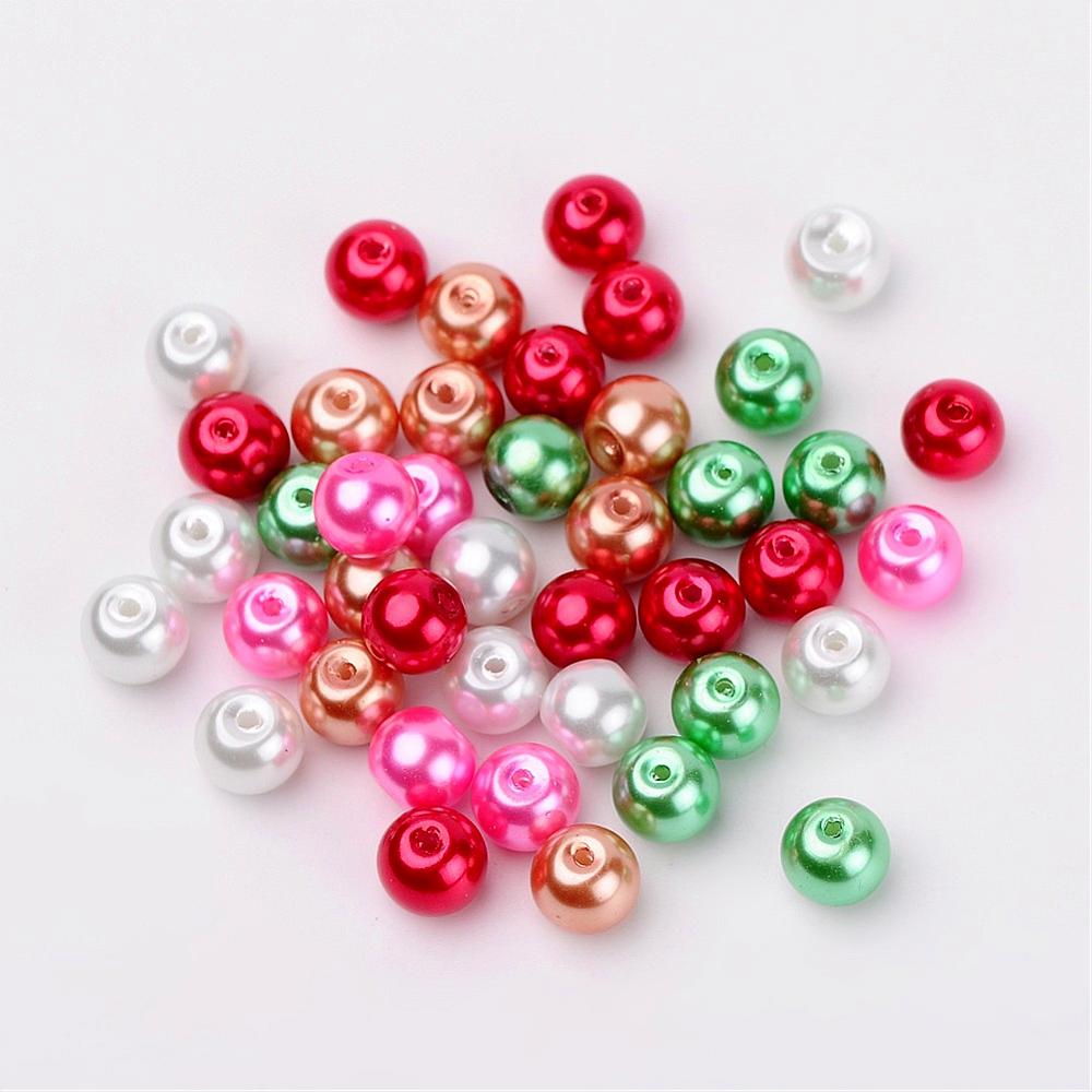 Glass Pearl Beads 8mm (1.0mm Hole) Christmas Mix - Pack of 100