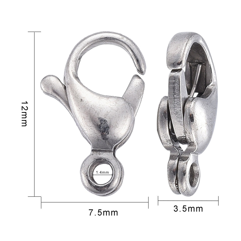 Stainless Steel Lobster Clasp 12x7.5mm - Pack of 10