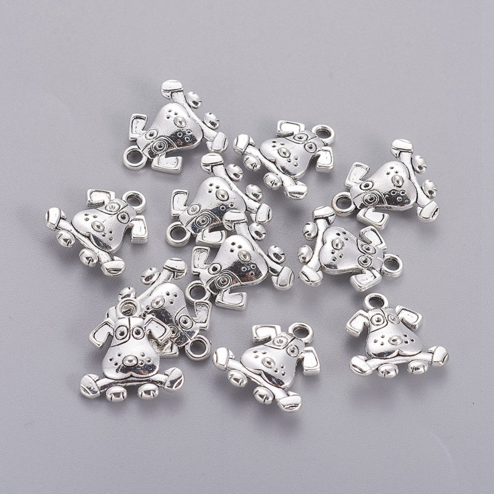 Puppy Face Charms Antique Silver 16x15x3.5mm - Pack of 20