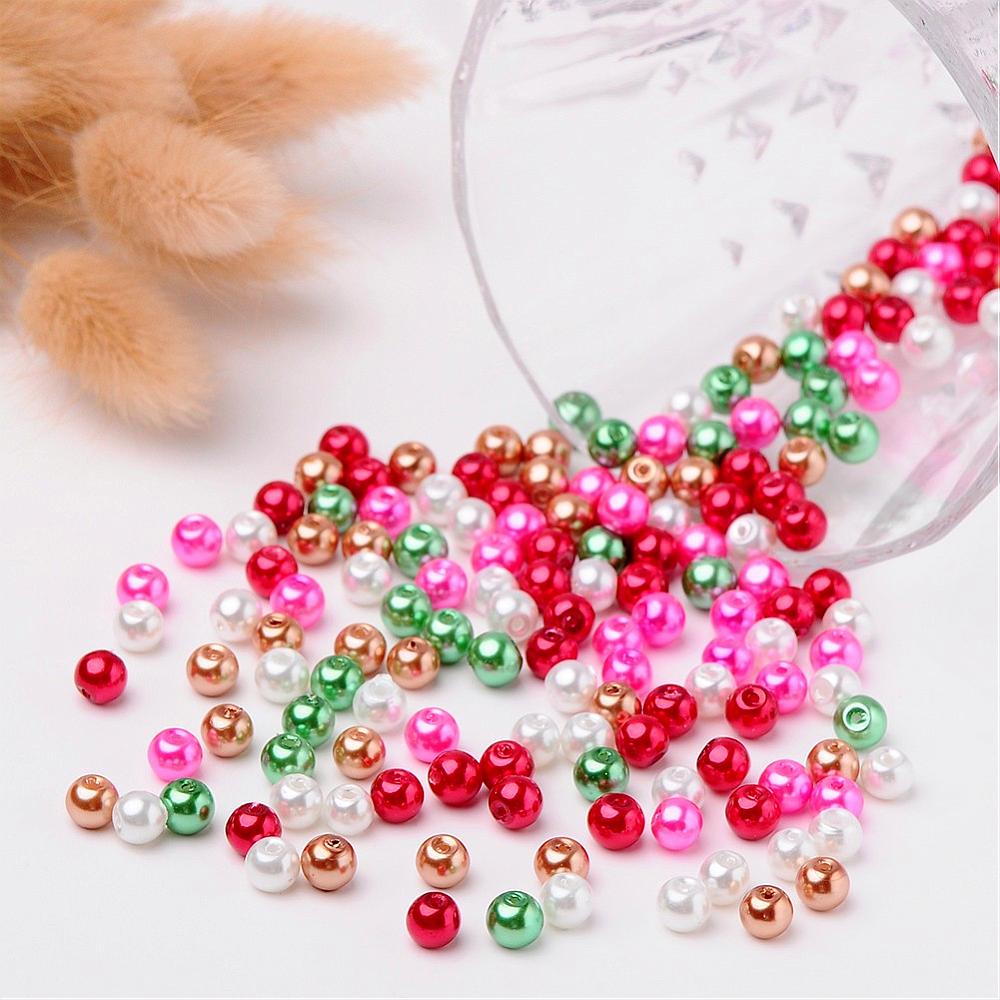 Glass Pearl Beads 6mm (1.0mm Hole) Christmas Mix - Pack of 200