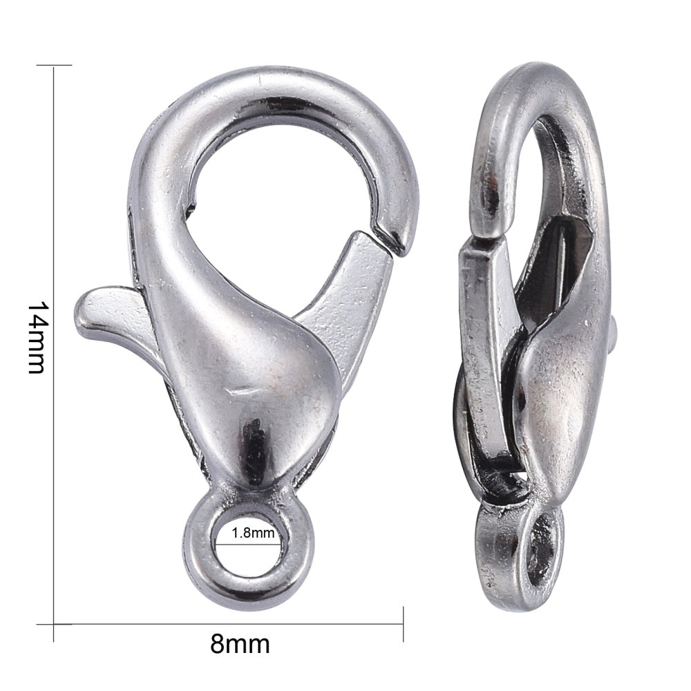 Gunmetal Lobster Clasps 14 mm x 8 mm, Hole: 1.8 mm - Pack of 50