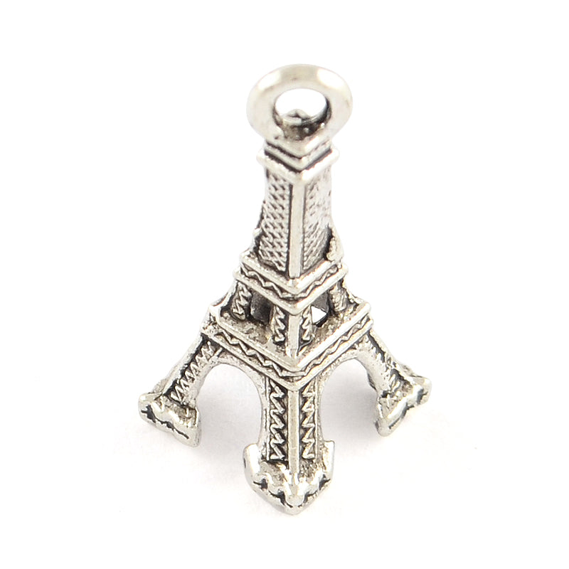Eiffel Tower Charms Antique Silver 20x9x8.5mm Nickel Free - Pack of 100