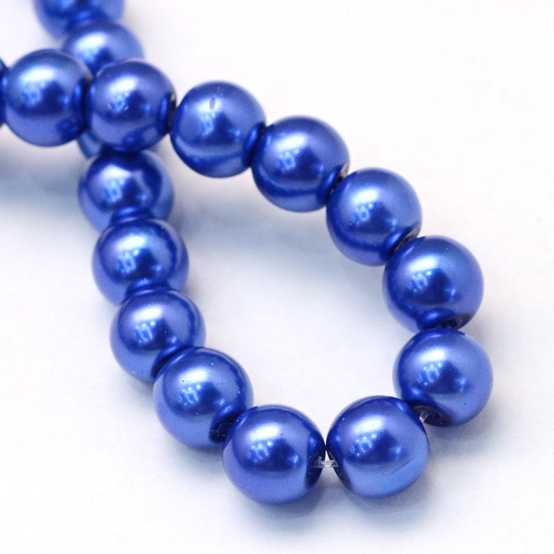 Glass Pearl Beads 8mm (1.0mm Hole) Blue - One Strand of Approx 105 Beads