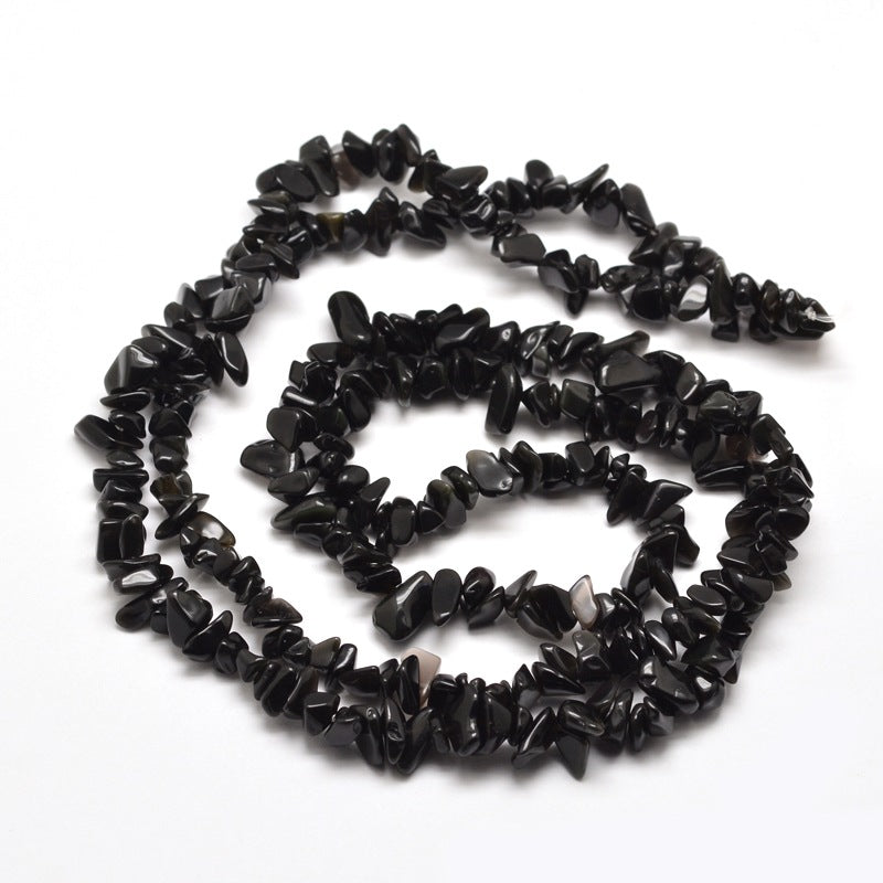 Natural Obsidian Chip Beads 5-8mm Wide - 32" Strand