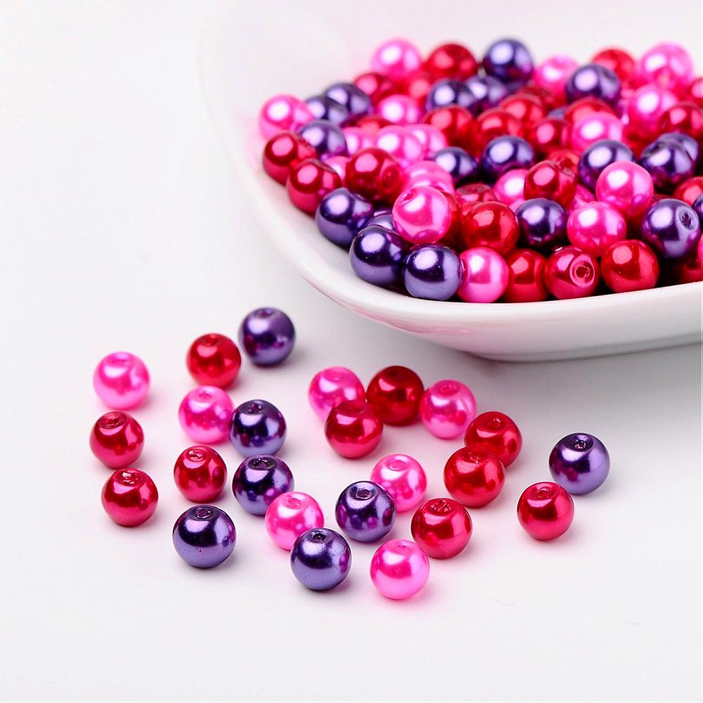 Glass Pearl Beads 6mm (1.0mm Hole) Valentines Mix - Pack of 200