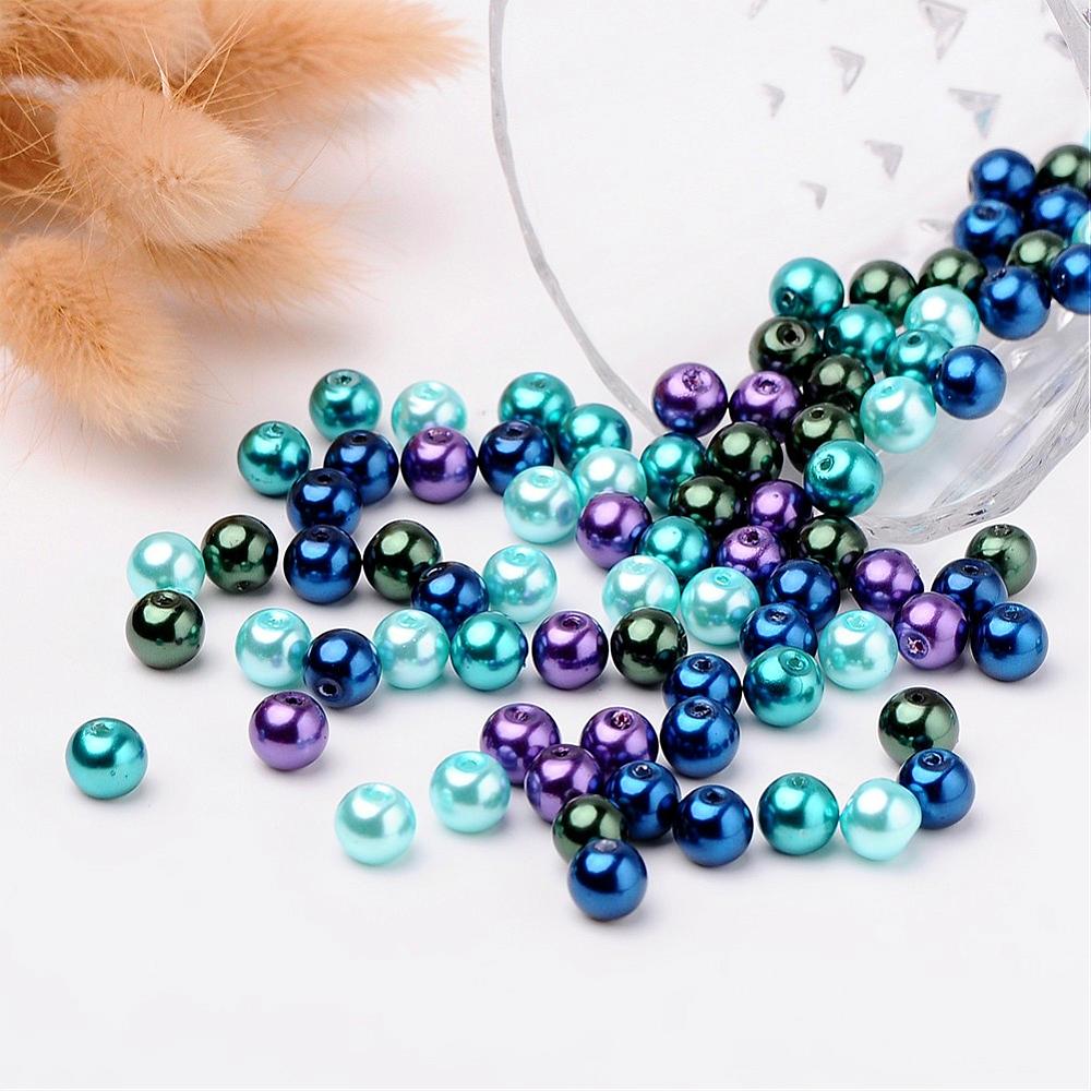 Glass Pearl Beads 8mm (1.0mm Hole) Ocean Mix - Pack of 100