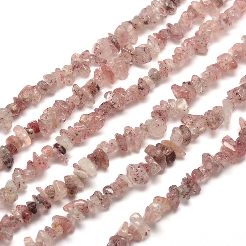Natural Strawberry Quartz Chip Beads 5-8mm Wide - 32" Strand