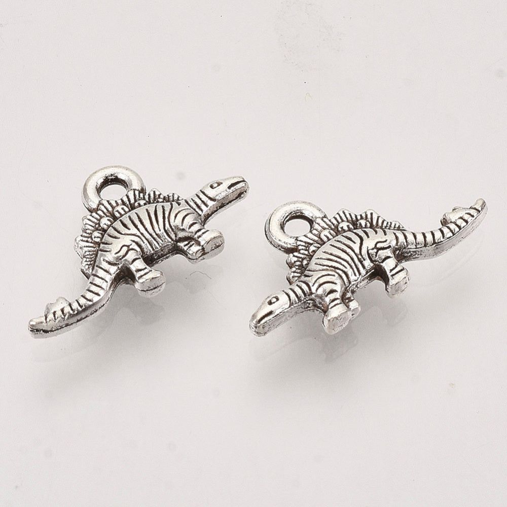 Stegosaurus Dinosaur Charms Antique Silver 9.5x16x2.5mm - Pack of 50