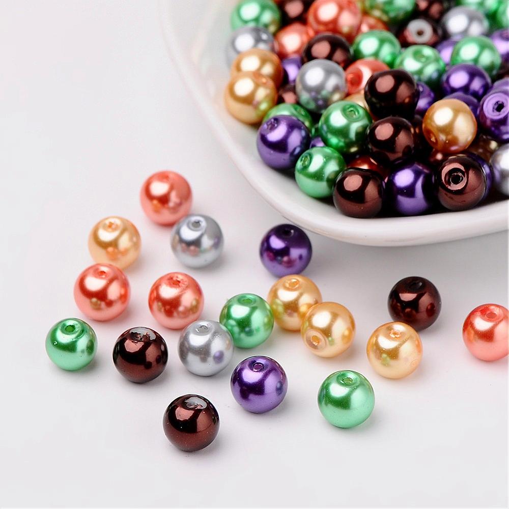 Glass Pearl Beads 8mm (1.0mm Hole) Halloween Mix - Pack of 100