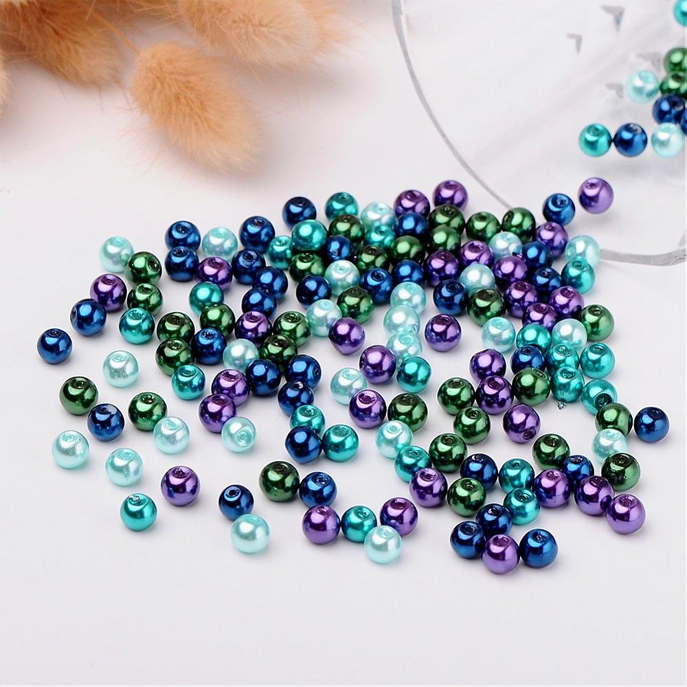 Glass Pearl Beads 6mm (1.0mm Hole) Ocean Mix - Pack of 200