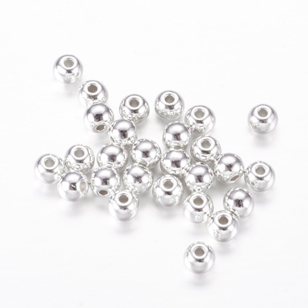 Silver Round Spacer Beads 4mm (1.5mm Hole) - Pack of 100