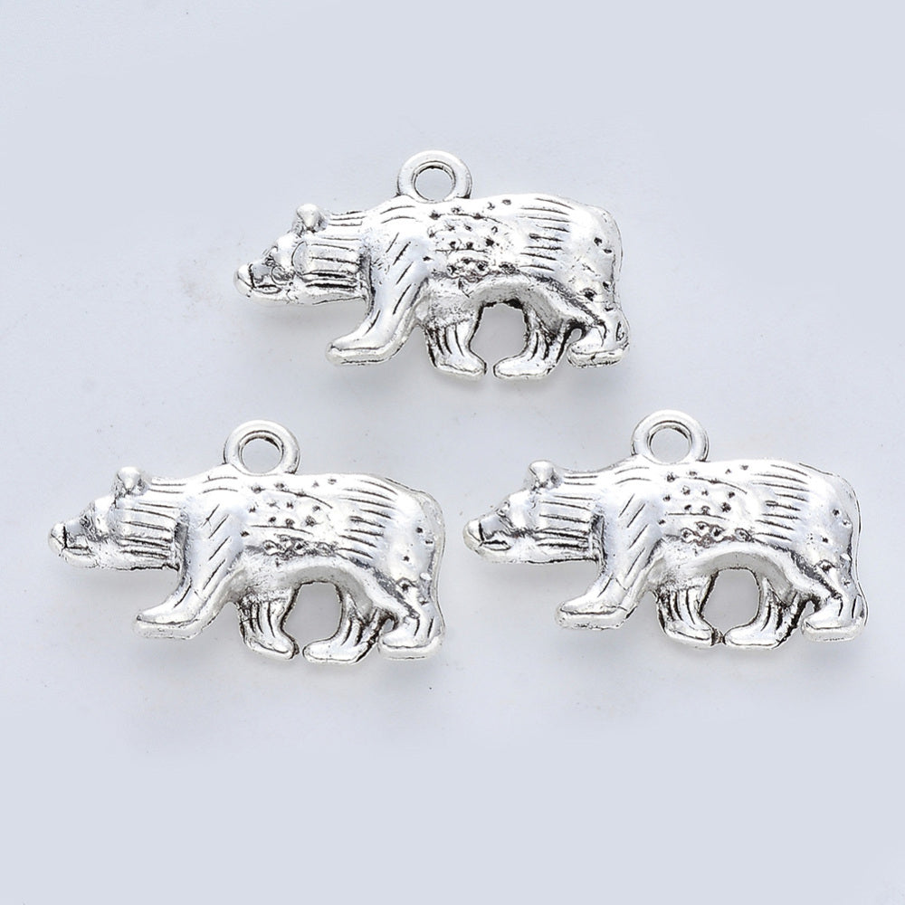 Bear Charms Antique Silver 15x24x5.5mm - Pack of 10