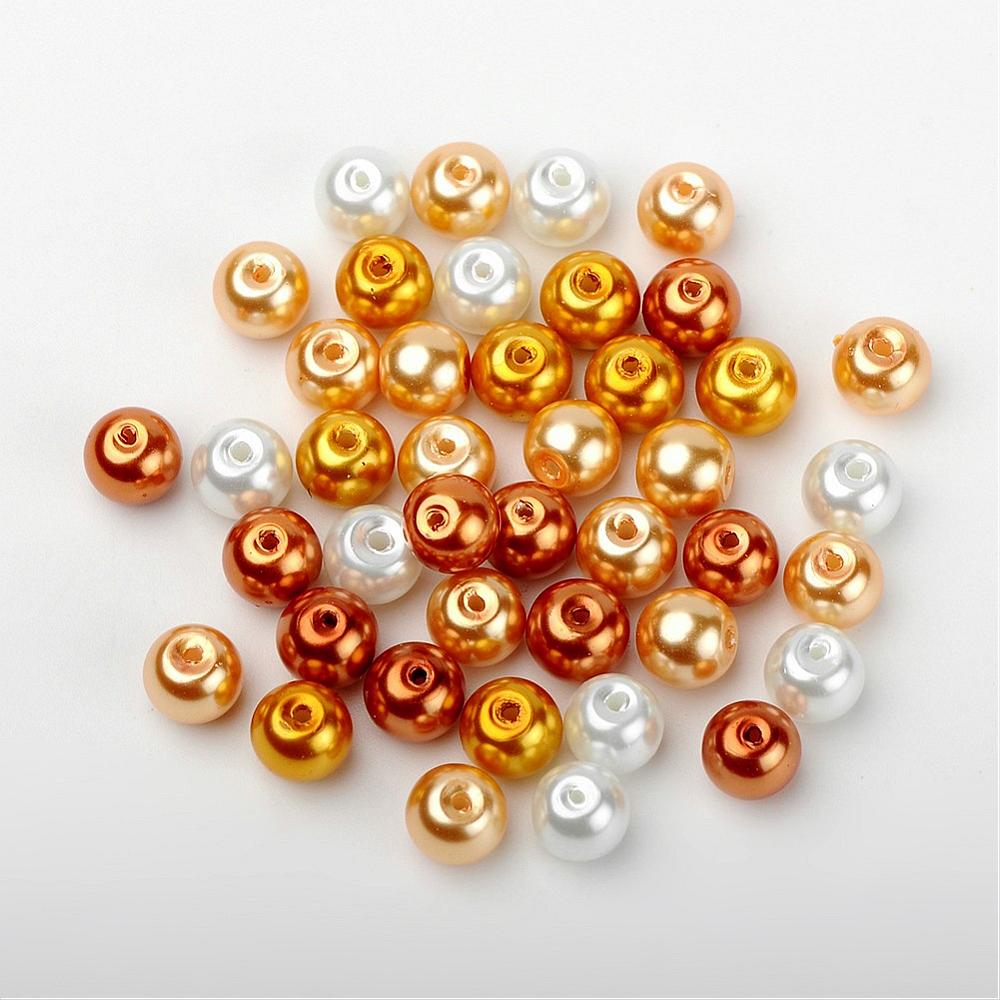 Glass Pearl Beads 8mm (1.0mm Hole) Caramel Mix - Pack of 100