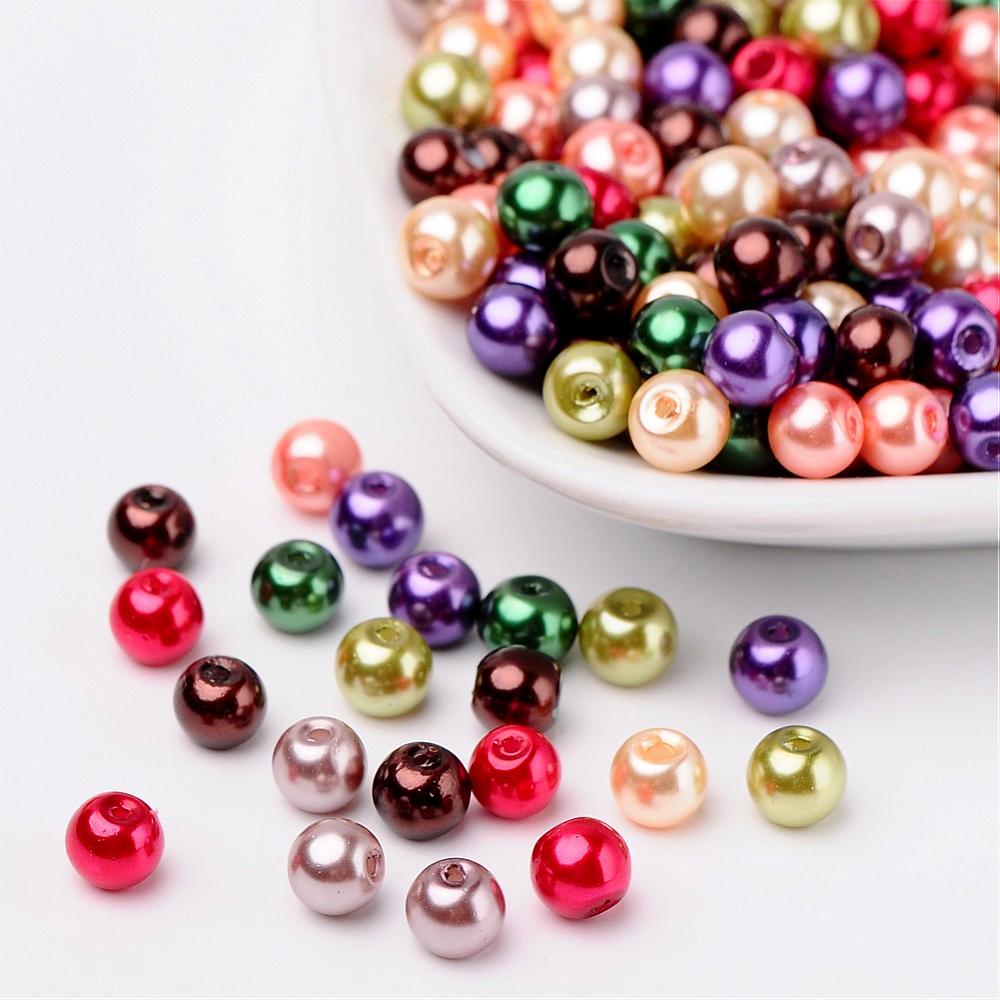 Glass Pearl Beads 6mm (1.0mm Hole) Autumnal Mix - Pack of 200