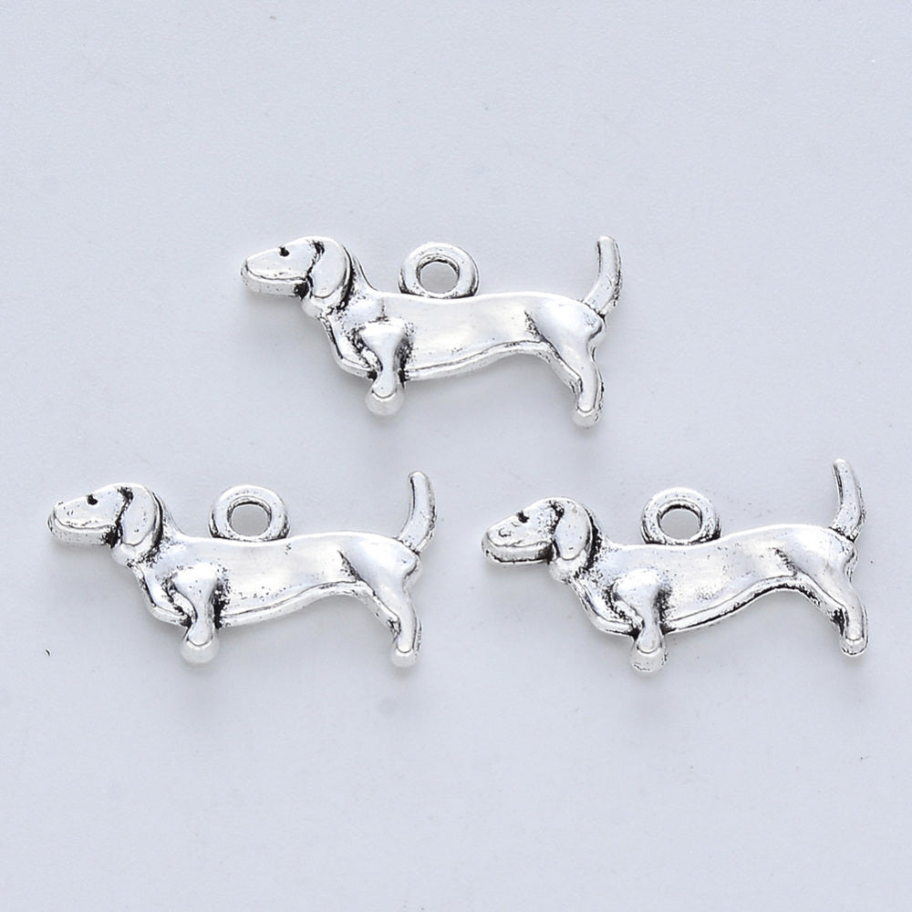 Sausage Dog Charms Antique Silver 10.5x19x2.5mm - Pack of 50