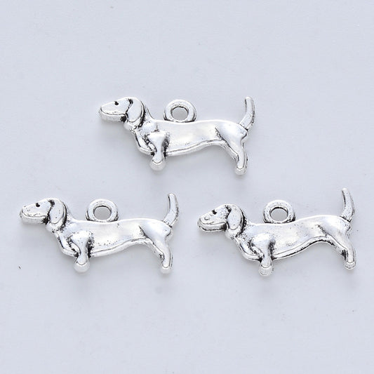 Sausage Dog Charms Antique Silver 10.5x19x2.5mm - Pack of 50