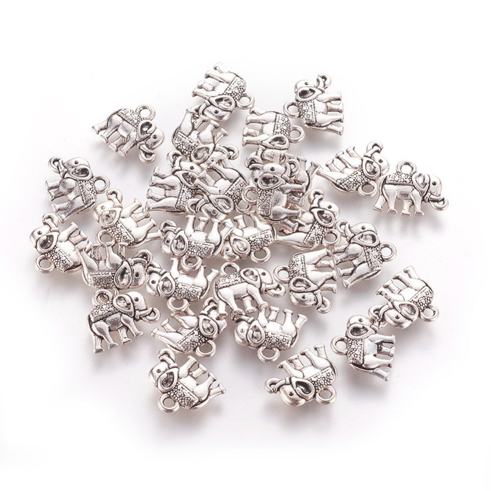 Elephant Charms Antique Silver 12x14x2.5mm Nickel Free - Pack of 100