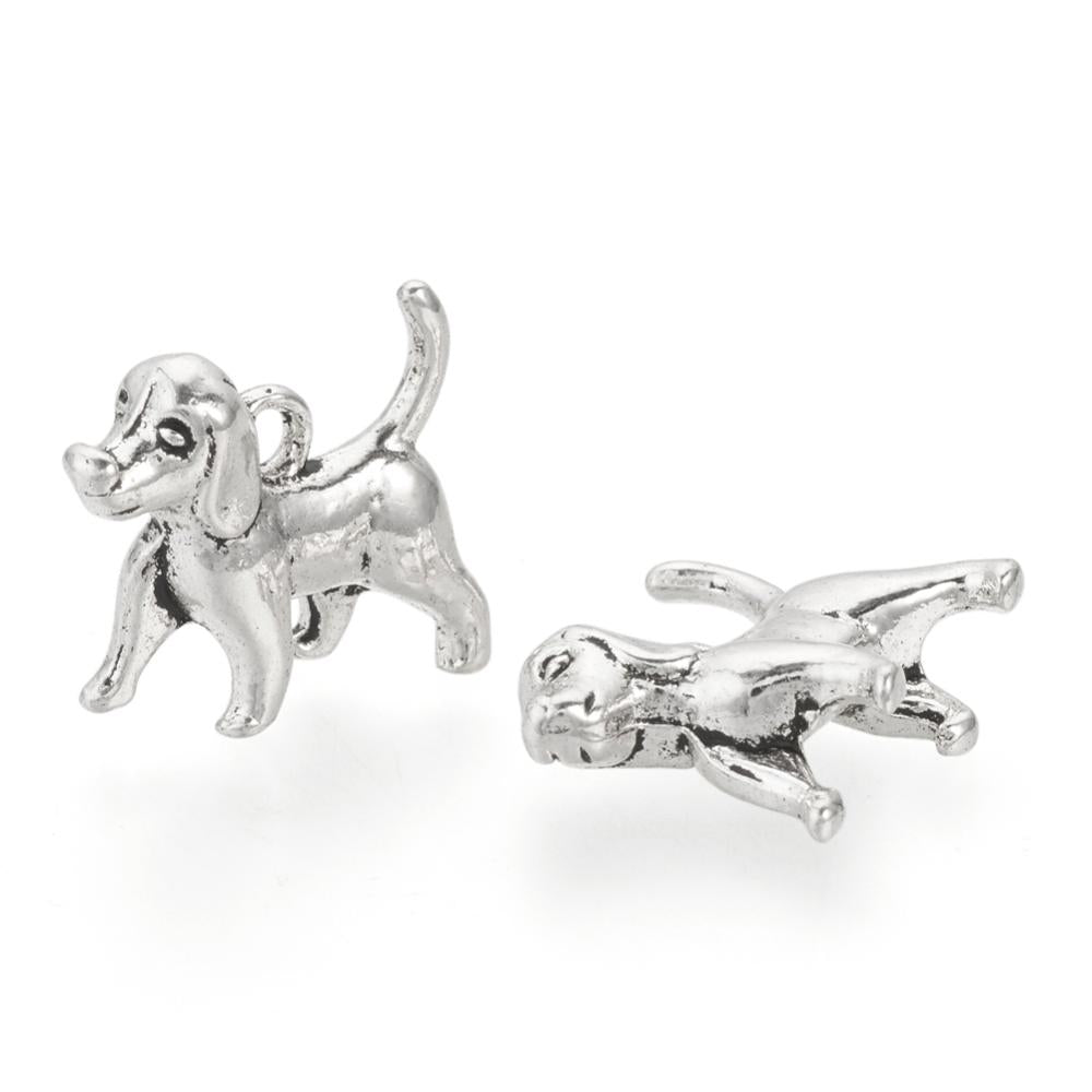 3D Silver Dog Charms 14x16x5mm - Pack of 20