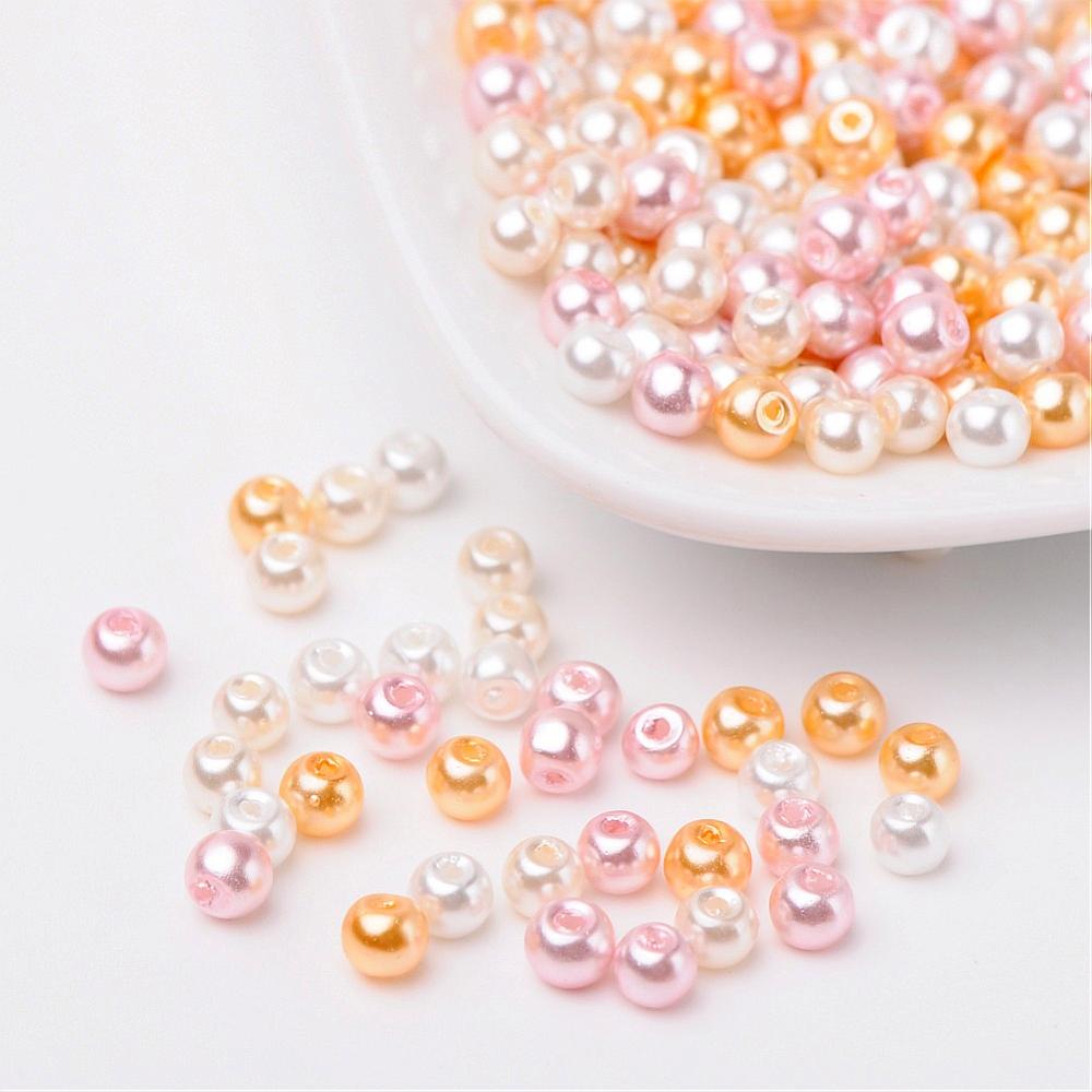 Glass Pearl Beads 4mm (0.8mm Hole) Barely Pink Mix - Pack of 400