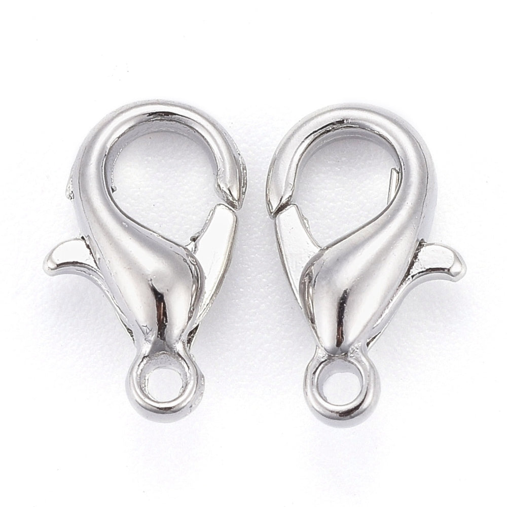 Platinum Tone Lobser Clasps 10 mm x 6 mm, Hole: 1.0 mm - Pack of 50