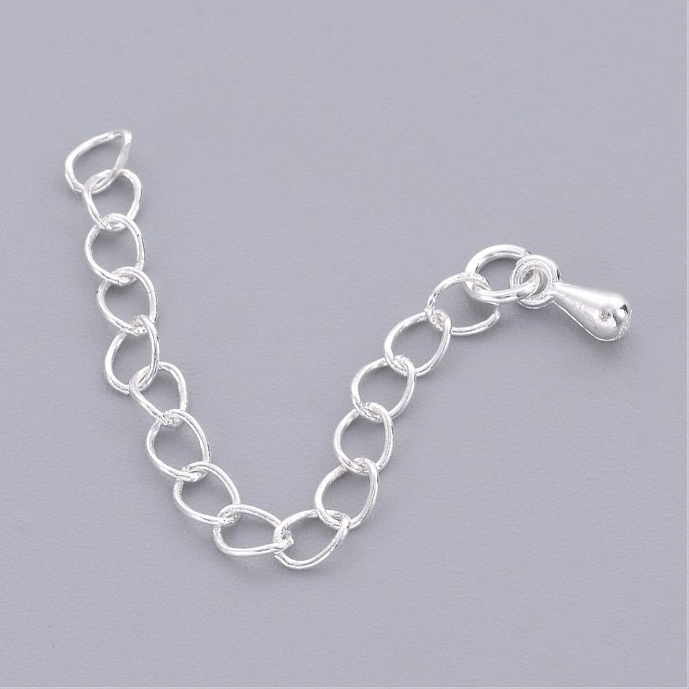 Brass Chain Extender with Teardrop Drop - Silver Colour - Approx 2" - Pack of 50
