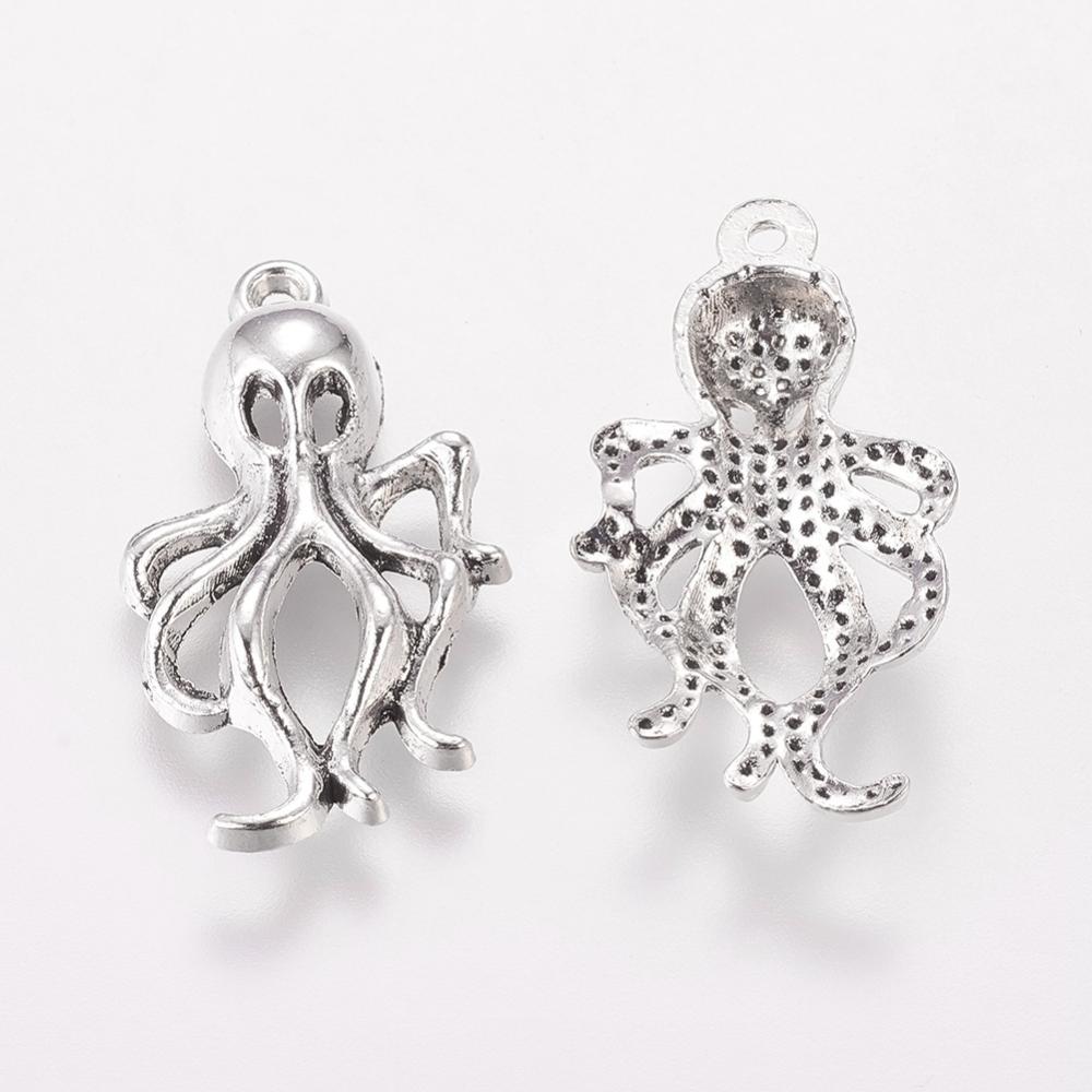 Octopus Charms Antique Silver 30.5x17x4.5 Nickel Free - Pack of 10