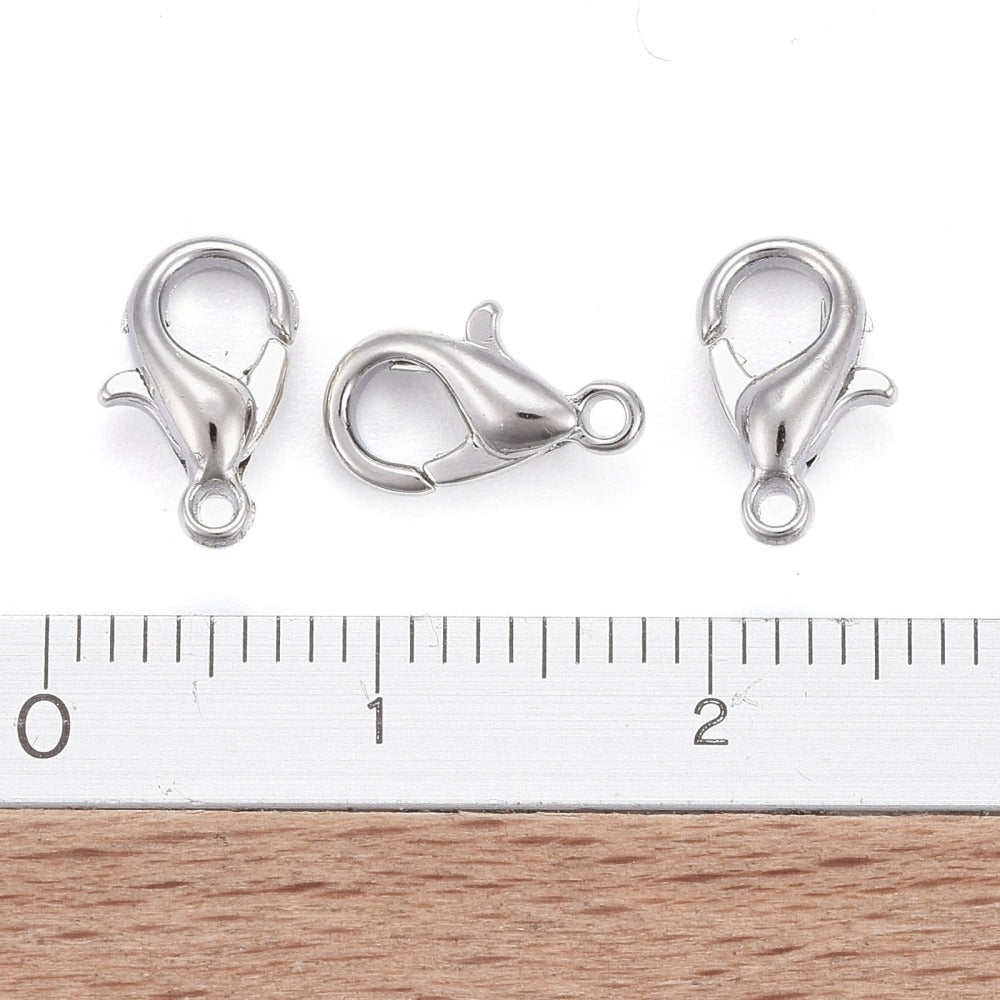 Platinum Tone Lobser Clasps 10 mm x 6 mm, Hole: 1.0 mm - Pack of 50