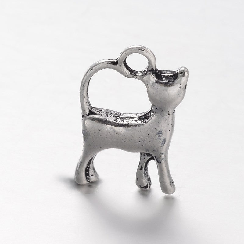 3D Cat Charms Antique Silver 17x11x3mm Nickel Free - Pack of 50