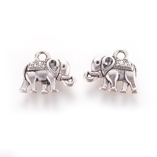 Elephant Charms Antique Silver 12x14x2.5mm Nickel Free - Pack of 100