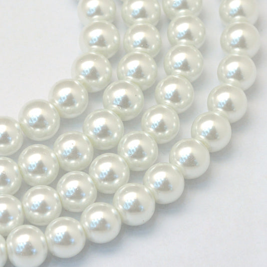 Glass Pearl Beads 6mm (1.0mm Hole) White - One Strand of Approx 145 Beads