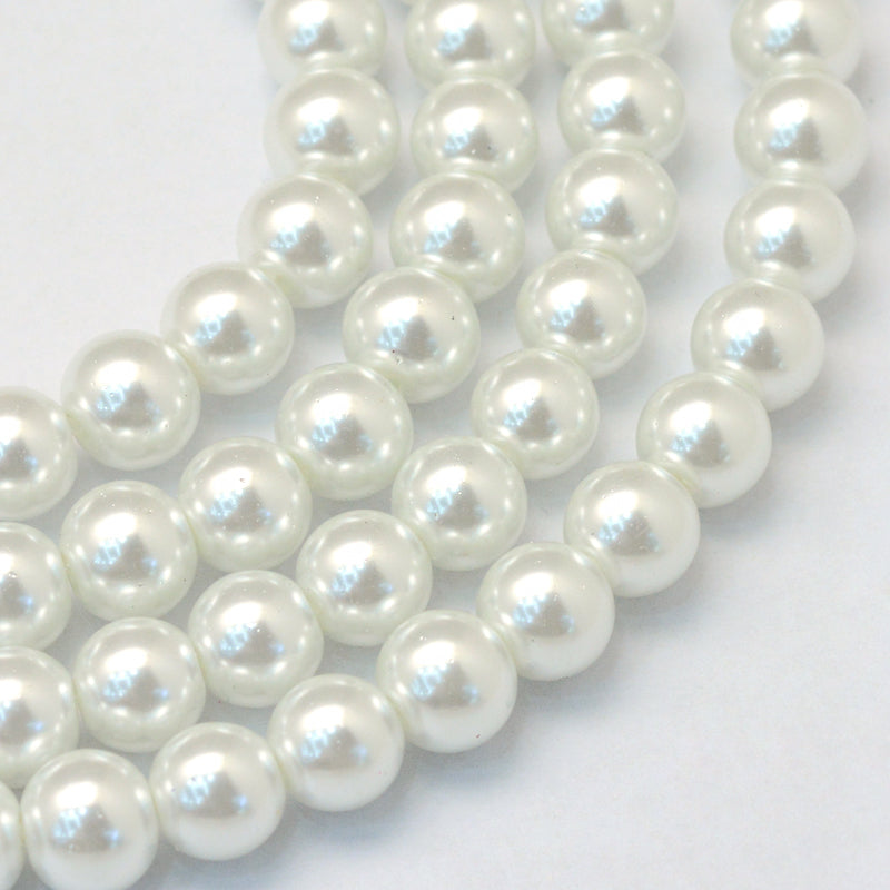 Glass Pearl Beads 8mm (1.0mm Hole) White - One Strand of Approx 105 Beads