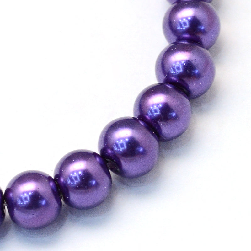 Glass Pearl Beads 8mm (1.0mm Hole) Purple - One Strand of Approx 105 Beads