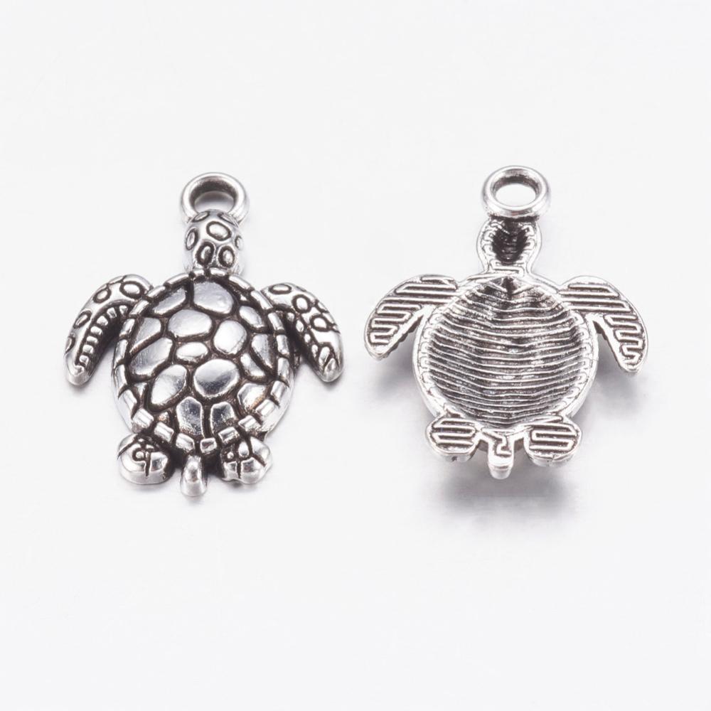 SeaTurtle Charms (Sngl Side) Antique Silver 23x16x2mm Nickel Free - Pack of 20