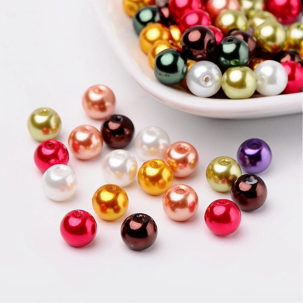Glass Pearl Beads 8mm (1.0mm Hole) Luster Mix - Pack of 100