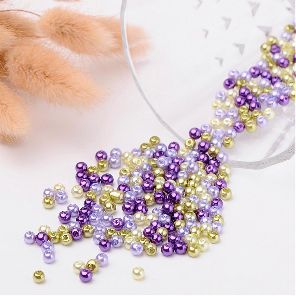Glass Pearl Beads 8mm (1.0mm Hole) Lavender Garden Mix - Pack of 100