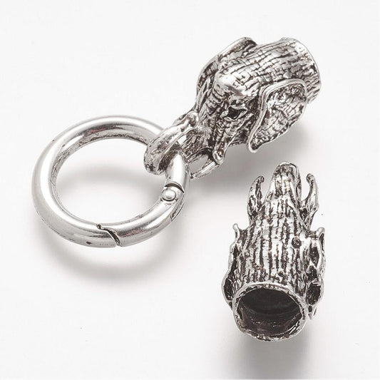 Elephant Head Cord Clasp Antique Silver