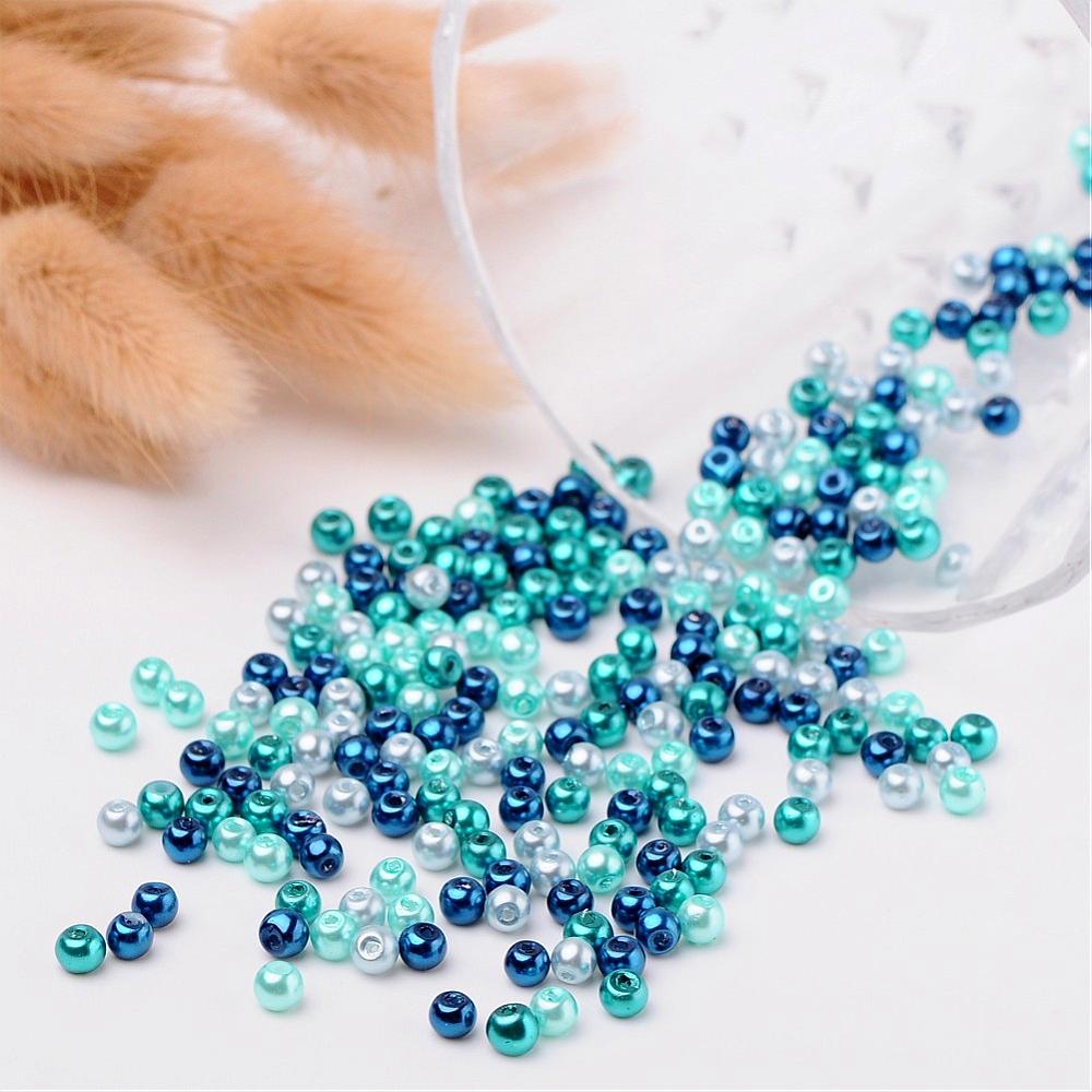Glass Pearl Beads 6mm (1.0mm Hole) Carribean Blue Mix - Pack of 200