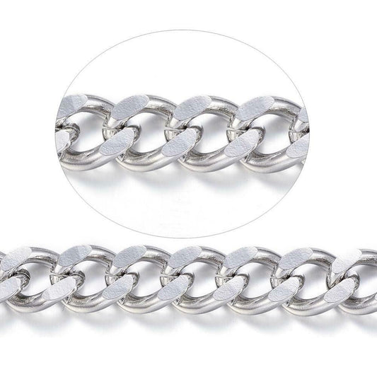 Stainless Steel Curb Chain Link Size: 10x8x2mm - 1 Metre