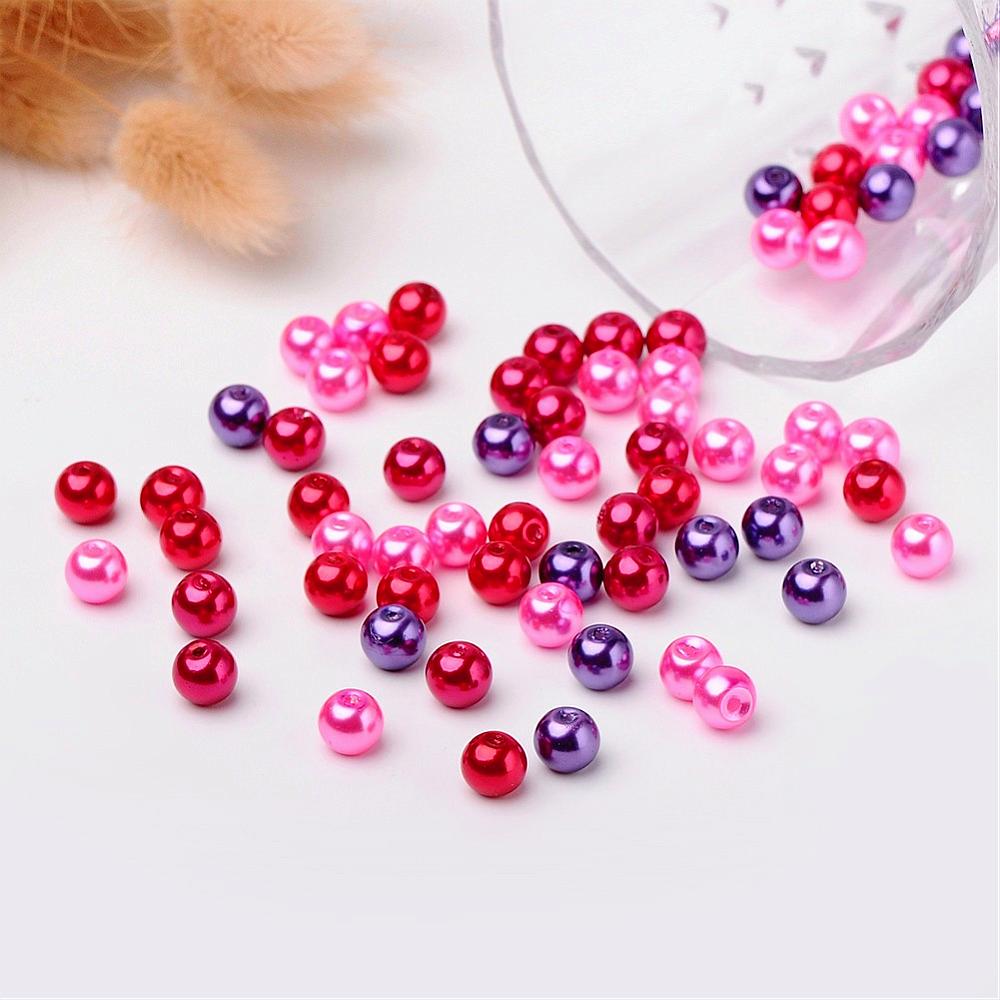 Glass Pearl Beads 8mm (1.0mm Hole) Valentines Mix - Pack of 100