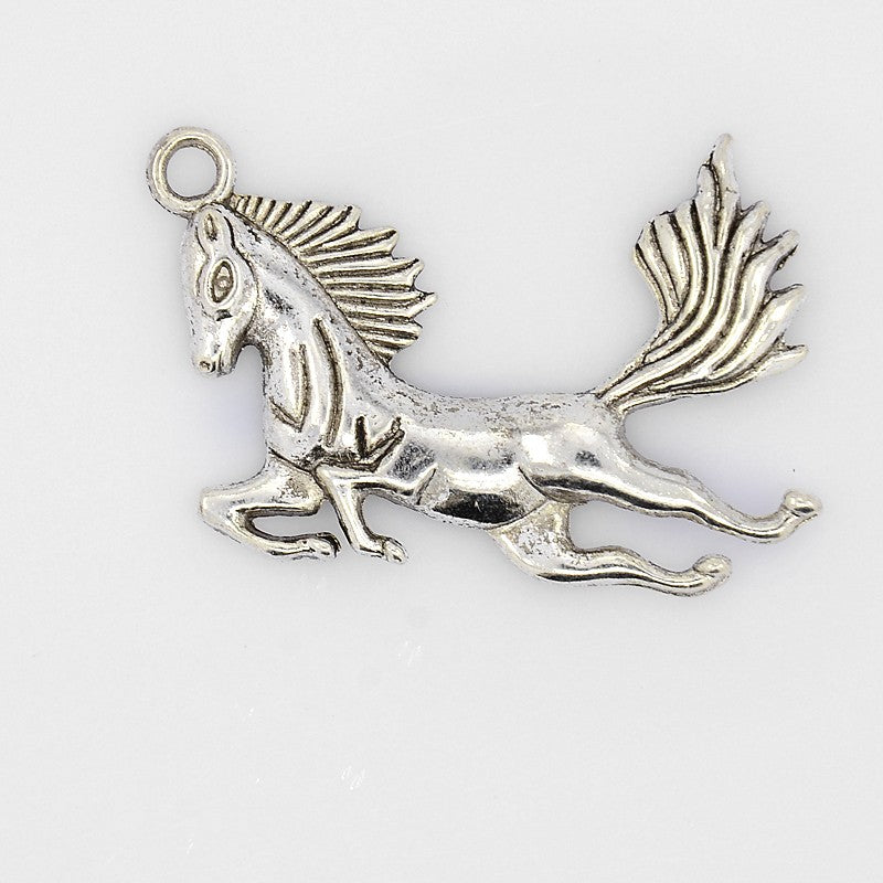 Large Jumping Horse Charms Antique Silver 40x29x2.5 - Pack of 20