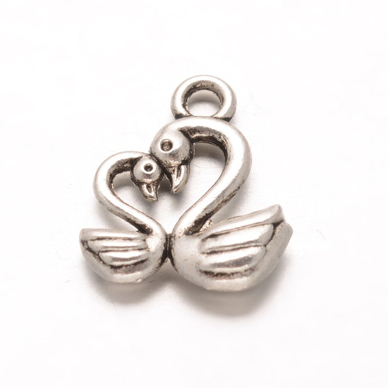 Swan and Cygnet Charm Antique Silver 13x15x3.5mm - Pack of 50