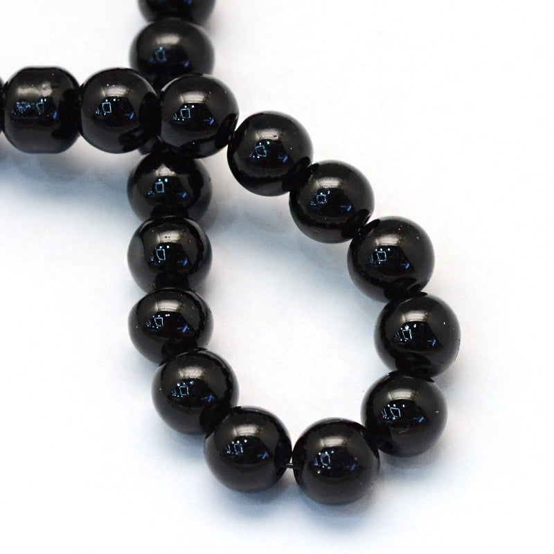 Glass Pearl Beads 8mm (1.0mm Hole) Black - One Strand of Approx 105 Beads