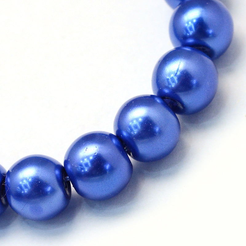 Glass Pearl Beads 8mm (1.0mm Hole) Blue - One Strand of Approx 105 Beads