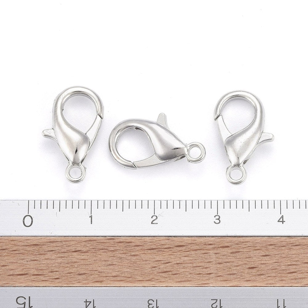 Platinum Tone Lobster Clasps 16 mm x 8 mm, Hole: 2mm - Pack of 100