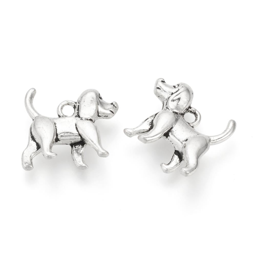 3D Silver Dog Charms 14x16x5mm - Pack of 20