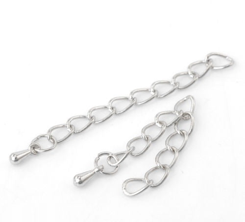 Brass Chain Extender with Teardrop Drop - Silver Colour - Approx 2" - Pack of 50