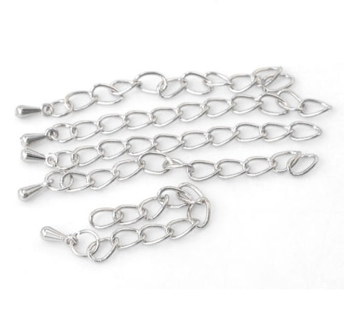 Brass Chain Extender with Teardrop Drop - Silver Colour - Approx 2" - Pack of 50
